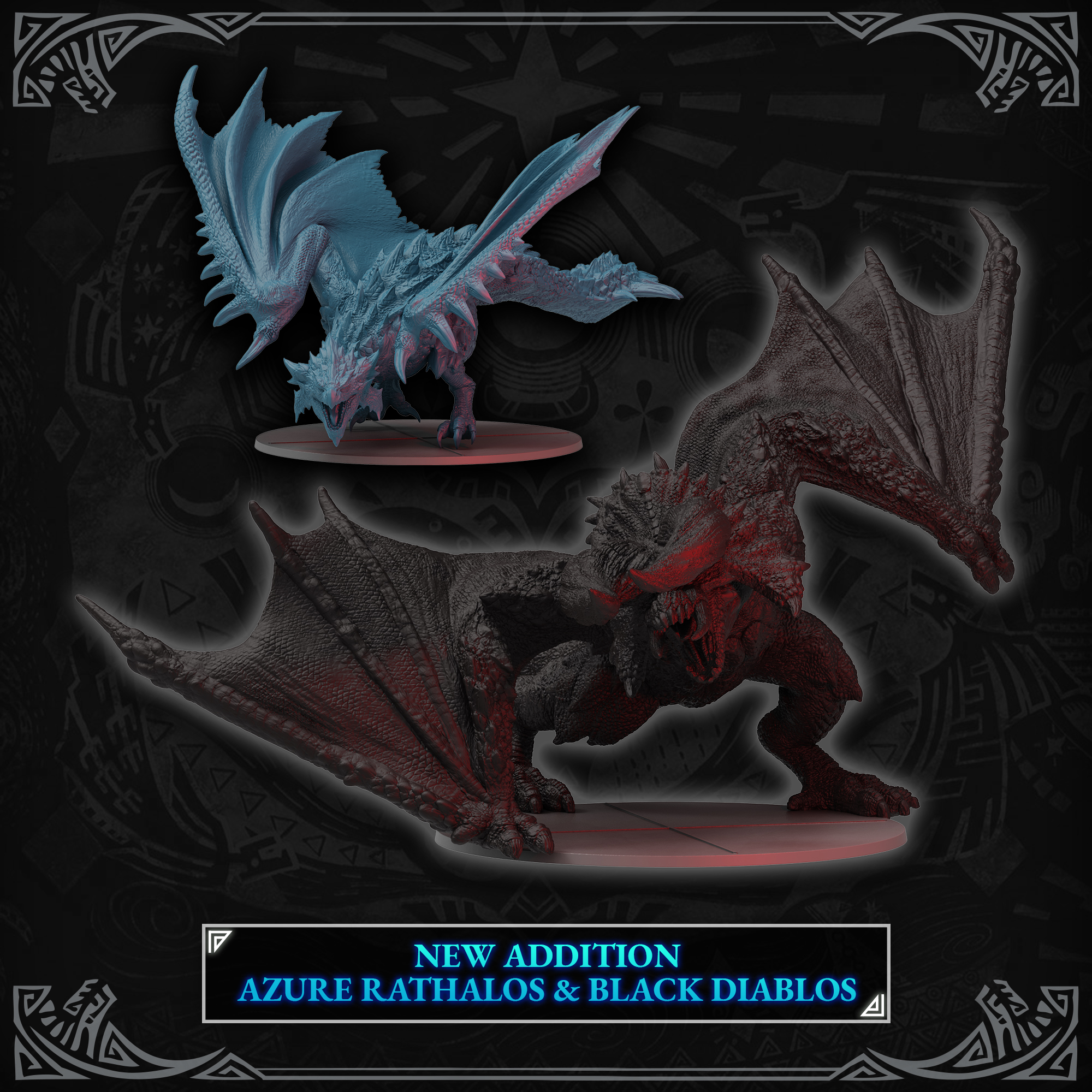 Monster Hunter World: The Board Game by Steamforged Games - Azure Rathalos  & Black Diablos Miniatures Set