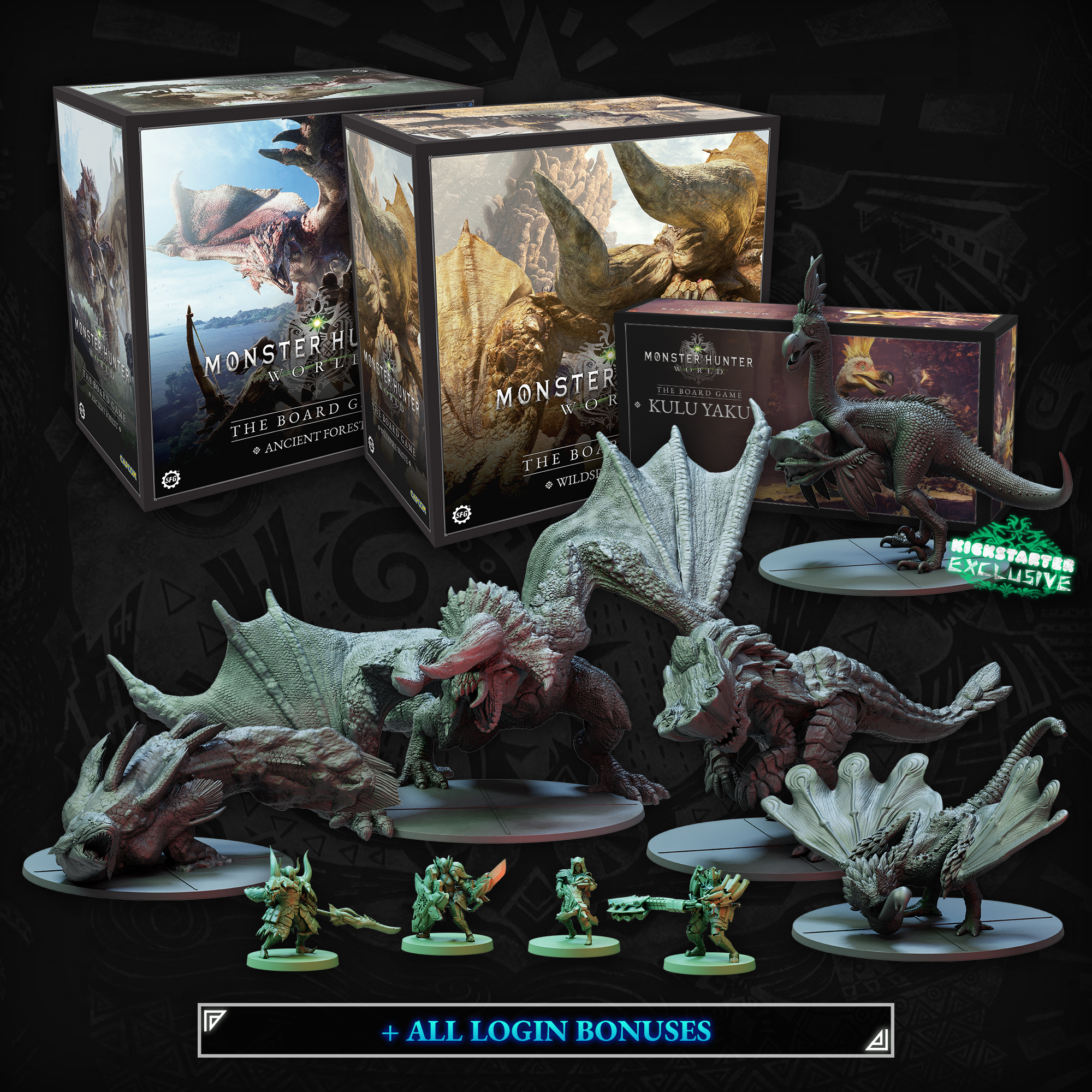 Monster Hunter World: The Board Game by Steamforged Games - Azure Rathalos  & Black Diablos Miniatures Set