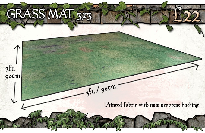 D&D DND THG Battle Systems Terrain Grassy Fields Gaming Mat 3x3 w/ 1" Grid 
