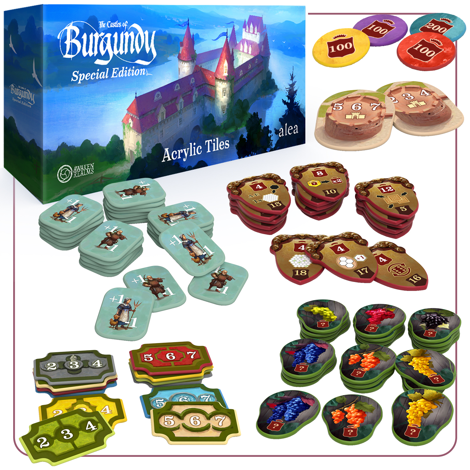 Castles of Burgundy Special Edition by Awaken Realms Upgraded Tokens (acrylic) Gamefound Castles of Burgundy Special Edition by Awaken Realms Upgraded Tokens (acrylic) Gamefound