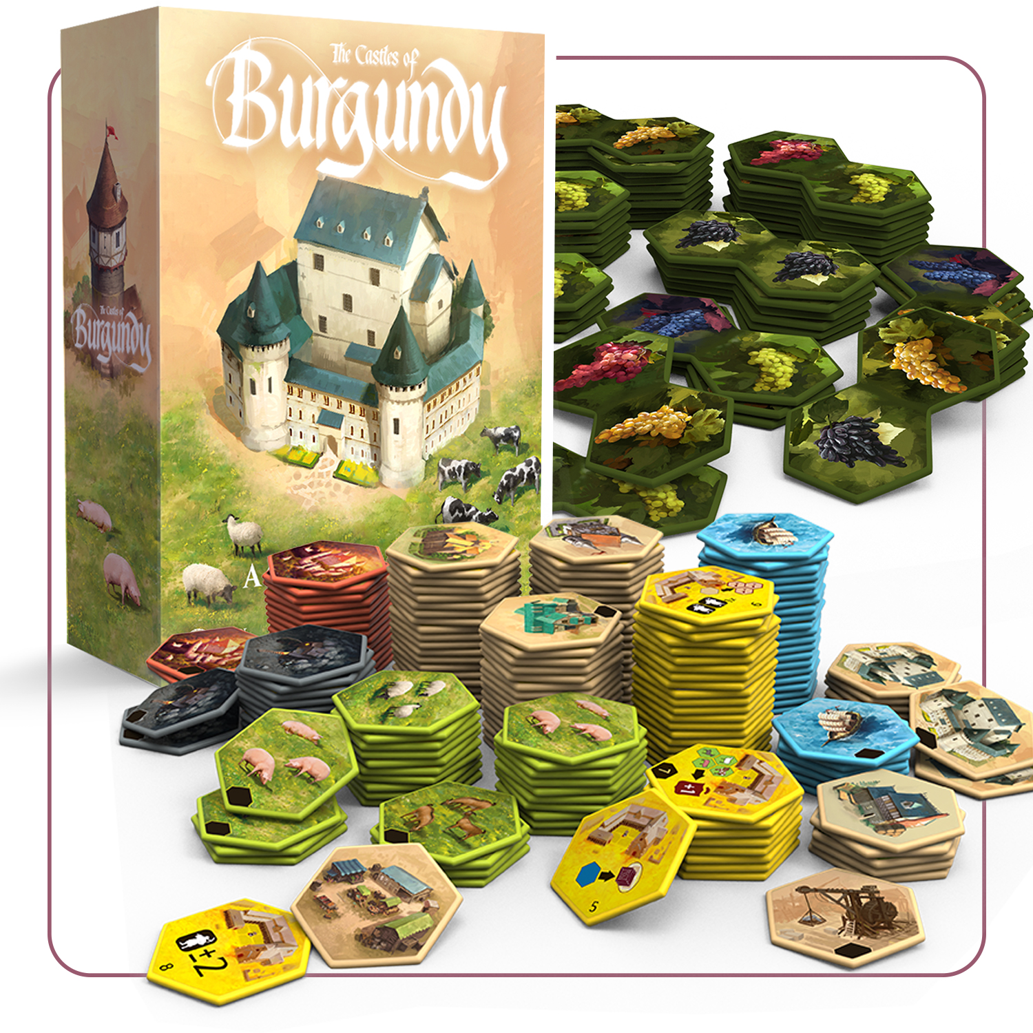 Castles of Burgundy Special Edition by Awaken Realms Upgraded hex tiles (Acrylic) Gamefound