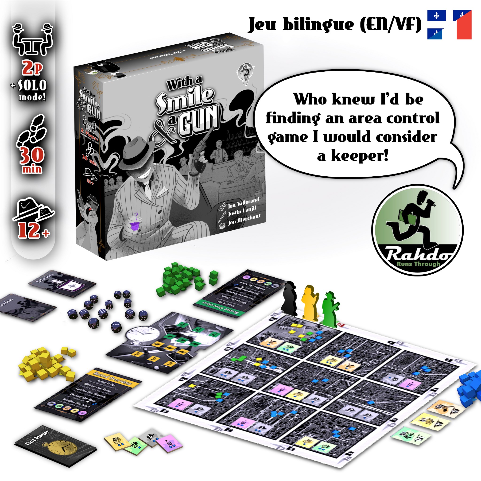 With A Smile and A Gun, a dice drafting game for 2 players by Subsurface Games - With a Smile and a Gun - Physical game
