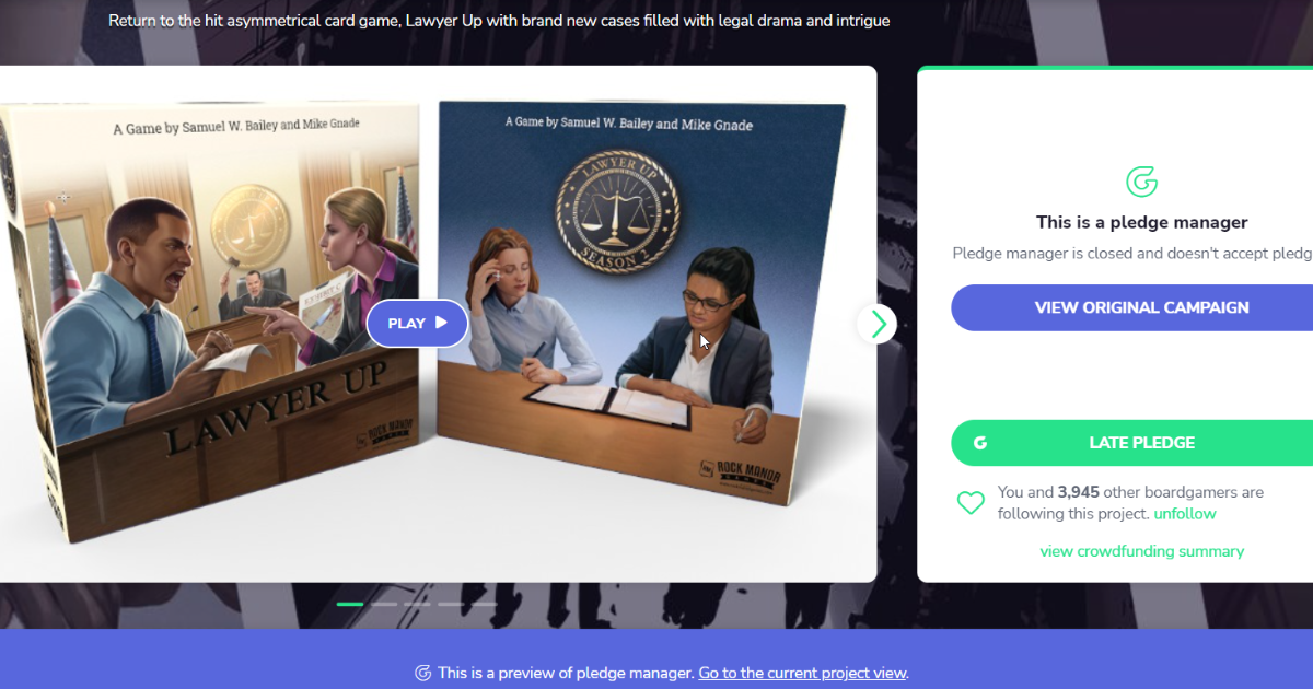 Lawyer Up Season 2 by Rock Manor Games Pledge Manager Update Final