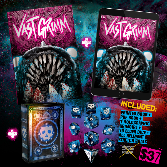 Vast Grimm RPG Book & Set of Elder Dice – Late Pledge
