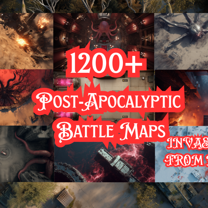 Couverture de 1200+ POST-APOCALYPTIC BATTLE MAPS - INVASION FROM HELL