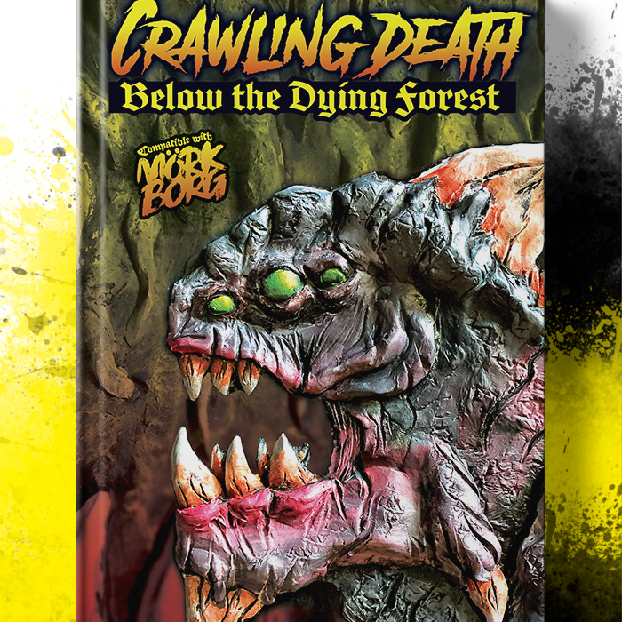 Couverture de Crawling Death Below the Dying Forest, a third-party Mörk Borg book