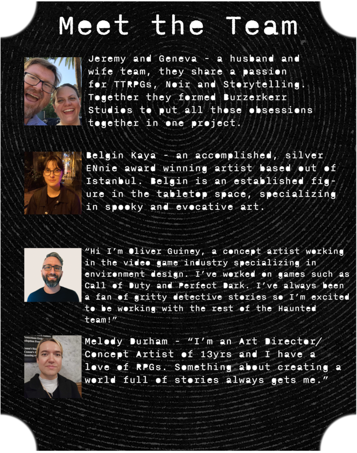 Meet the Team: Jeremy and Geneva, Belgin Kaya, Oliver Guiney, and Melody Durham