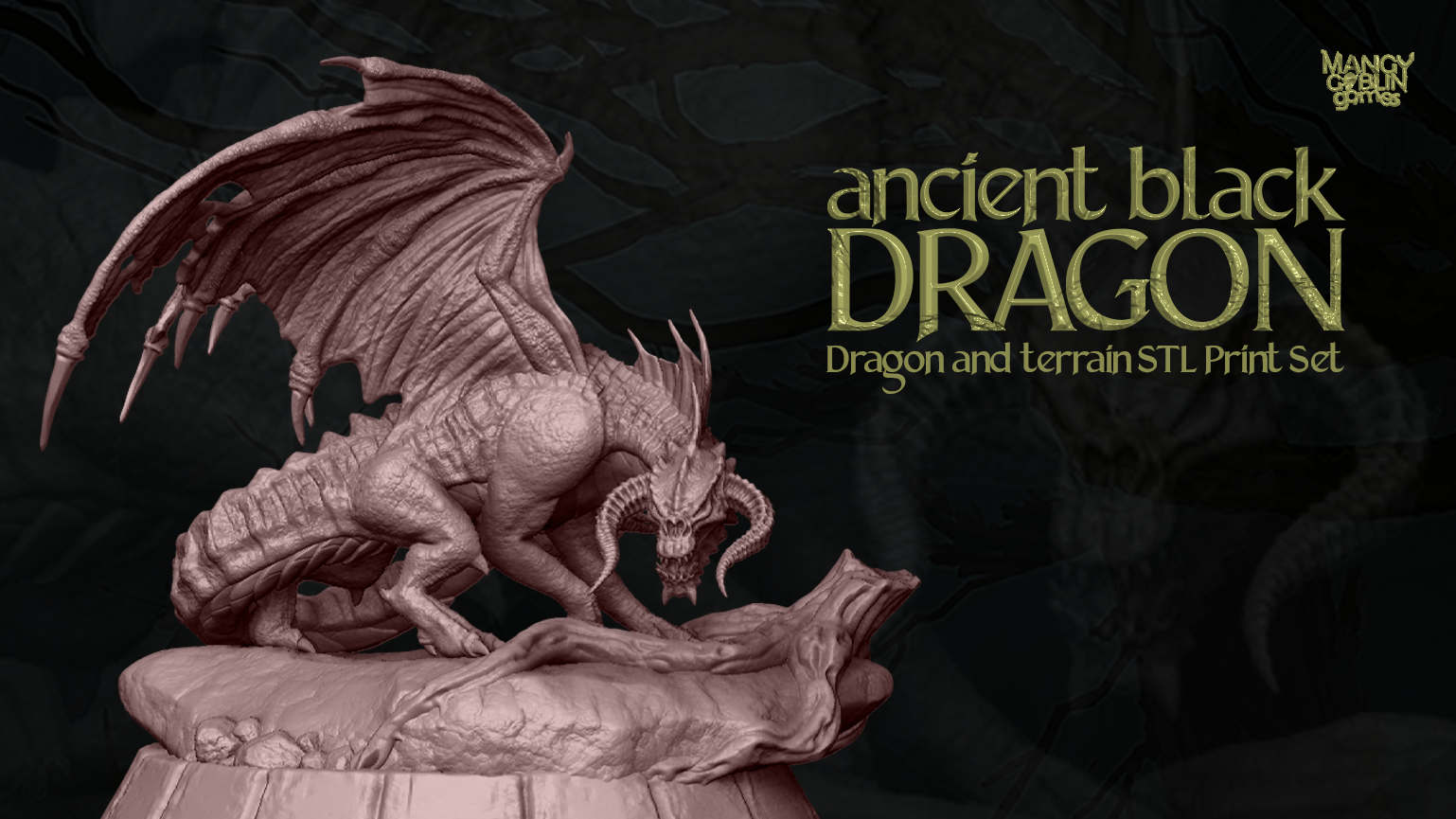 Ancient Black Dragon & Terrain STL Print Set by Mangy Goblin Games, LLC -  Gamefound