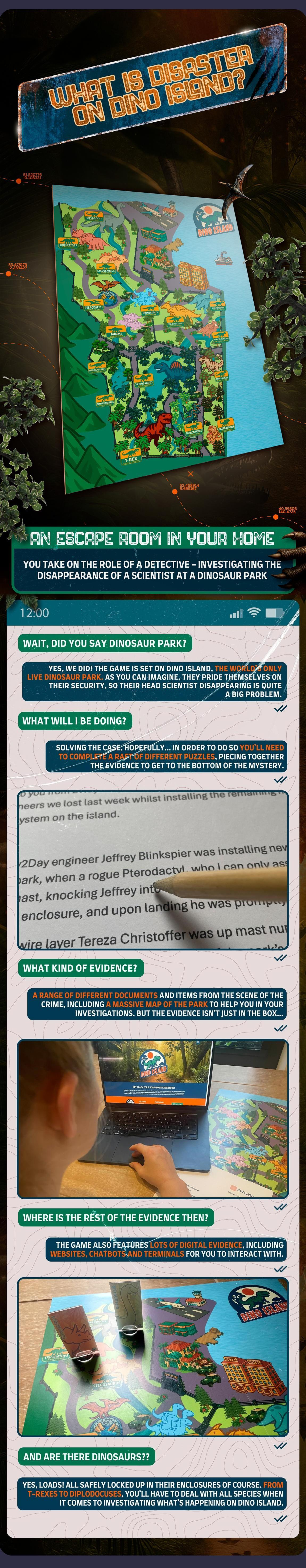 What is Disaster on Dino Island? An escape room in your home, set in the world's only live dinosaur park