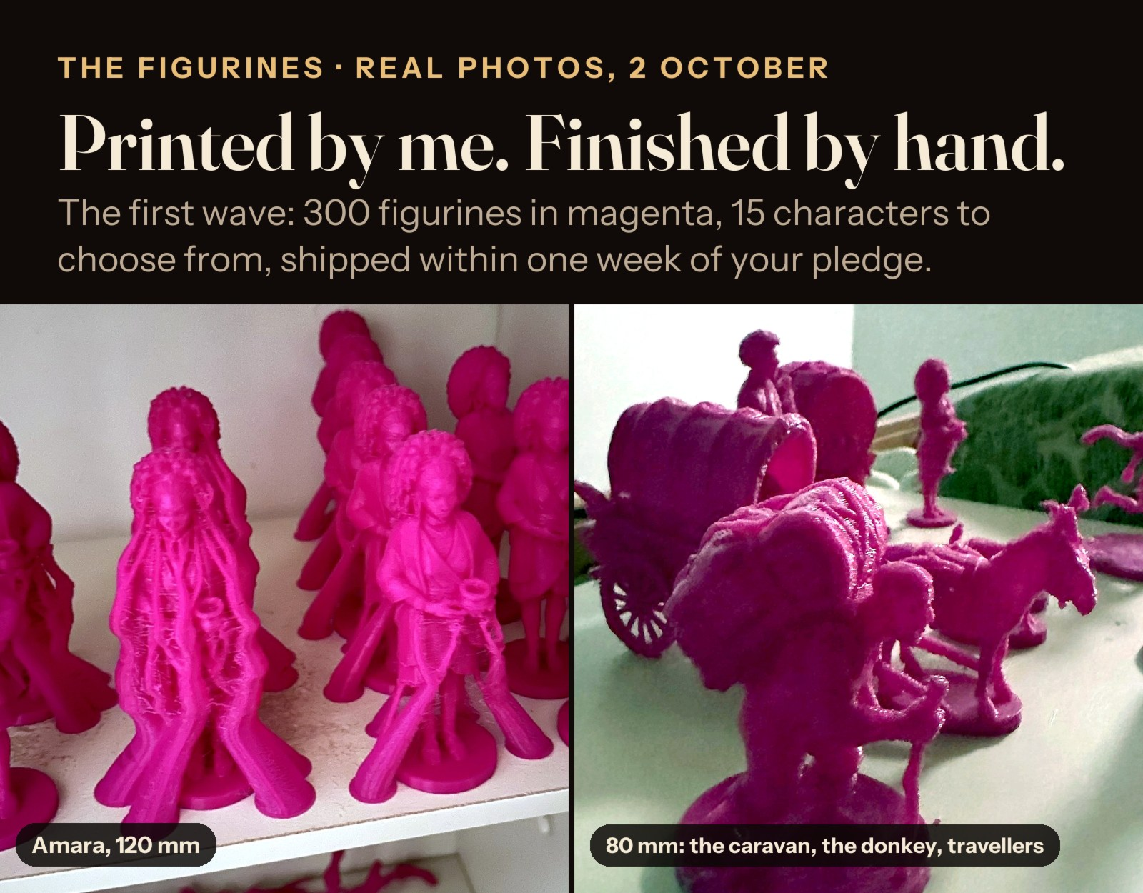 The figurines: real magenta prints from my own printer, 15 characters.