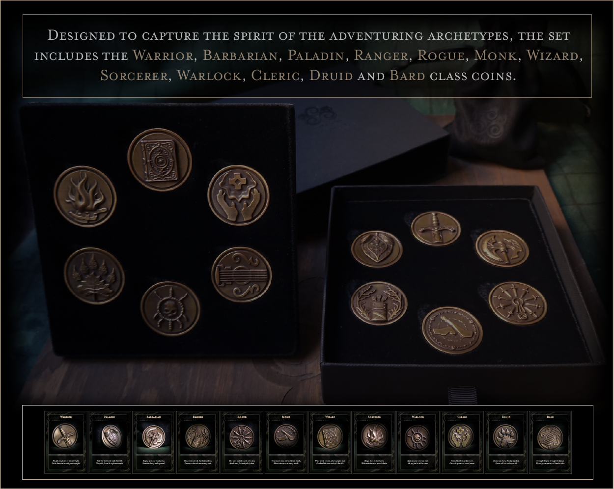Metal RPG Class Coins - The Twelve Classes by SKULLS&SPIRALS - Gamefound